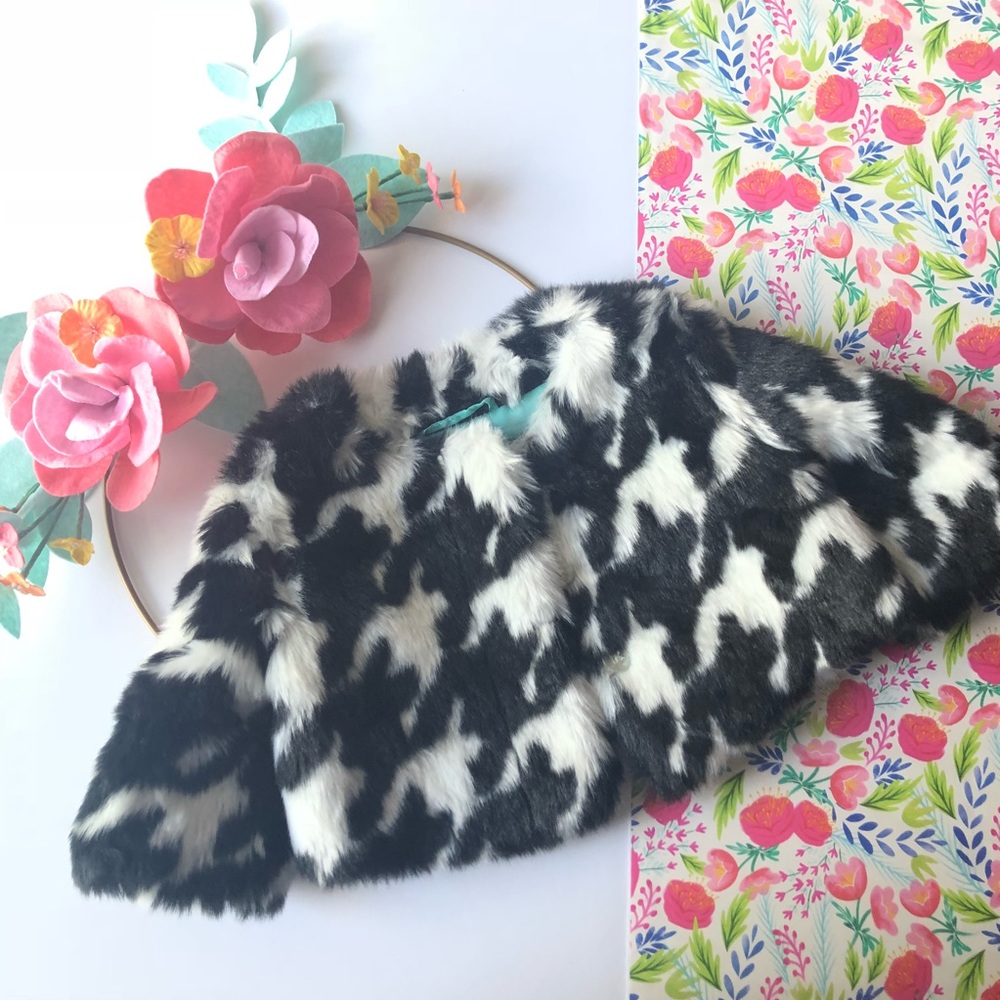 Janie and jack Houndstooth Fur cropped coat